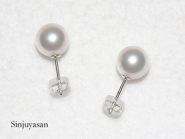 オーロラ【花珠鑑定】大珠 8.6mm アコヤ真珠 K14WGピアス オーロラ花珠