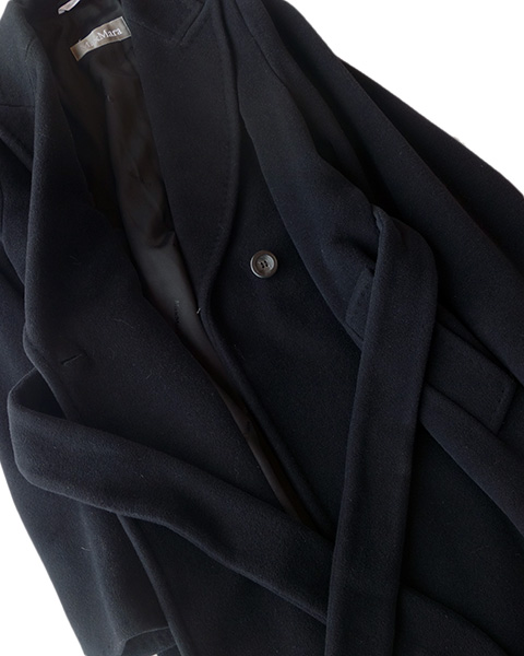 美品□マックスマーラアンゴラウールベルテッドコート黒□36 MaxMara
