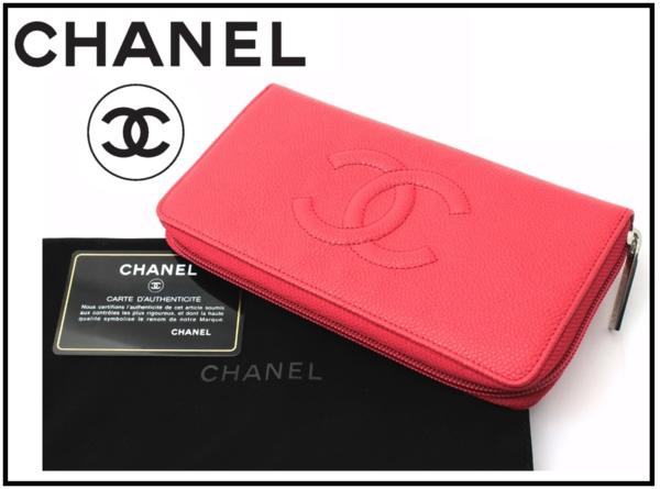 15万新品本物◆シャネルCHANEL赤キャビアスキン長財布
