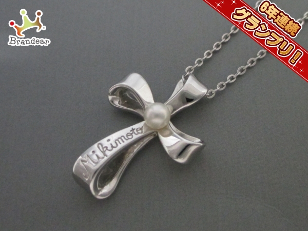 ミキモト ネックレス 美品 シルバー×パール 白 クロス mikimoto 