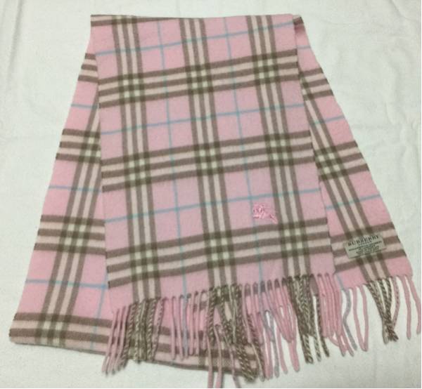 バーバリー◇キュート◇美ピンクホースラムウールマフラー美品◇ 服飾