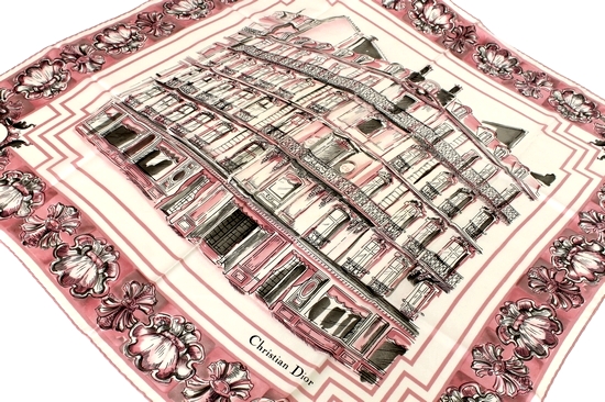 美品 Christian Dior ディオール 大判 シルク スカーフ ピンク