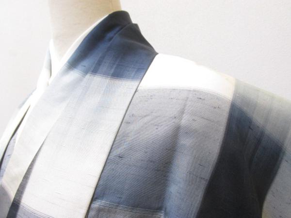 ★着物10★ 1円 絹 紬 霞市松 袷 アンサンブル ☆☆☆