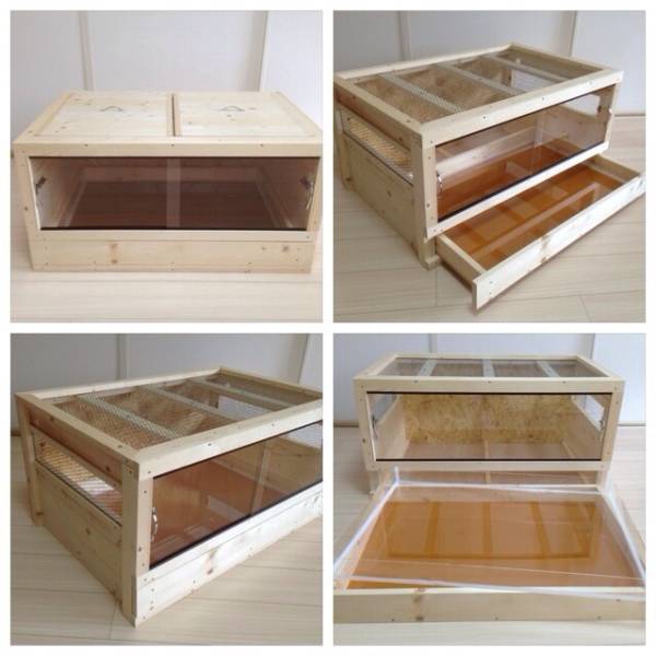 爬虫類・両生類用品 ☆爬虫類木製ケージ 天井金網仕様 900×450×450☆