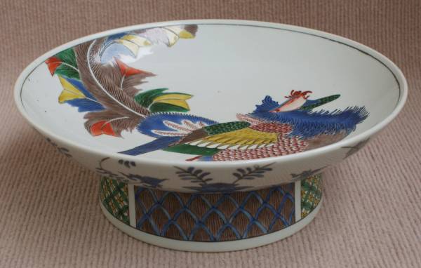 色絵　鳳凰の図　高足大皿