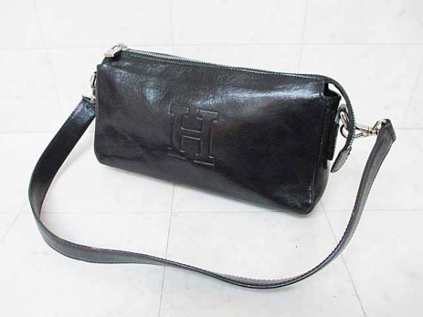 ヒロフ HIROFU ワンショルダー2WAYレザー セカンドバッグ 黒