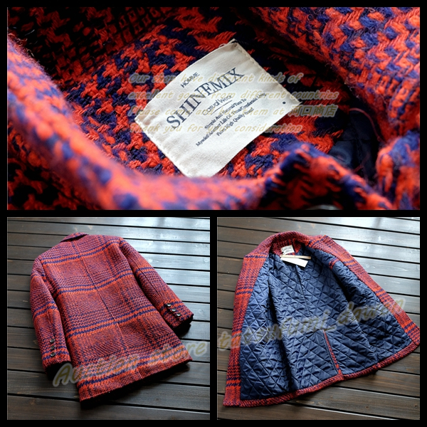 希少*SHIENMIX*メンズ千鳥チェック ウール コート 赤 重厚/XL メンズ