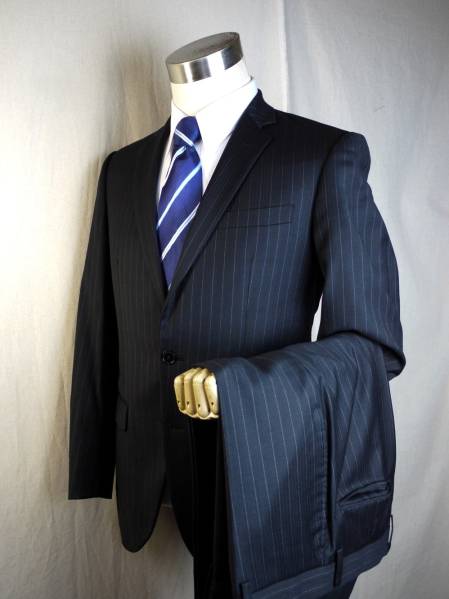 B835◆マーレMALE◆170A5黒ブラックストライプビジネススーツ