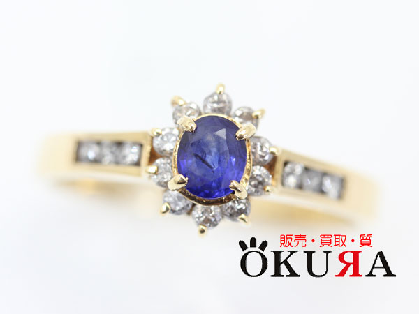 1円～K18YG★サファイア/ダイヤ デザインリング【13.5号】