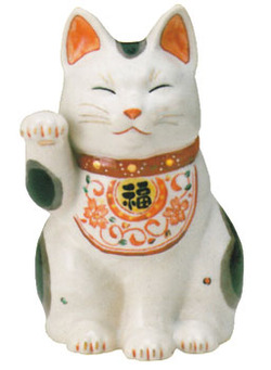 【招き猫】陶彩万福唐草招き猫右手上げ・大（材質/磁器）