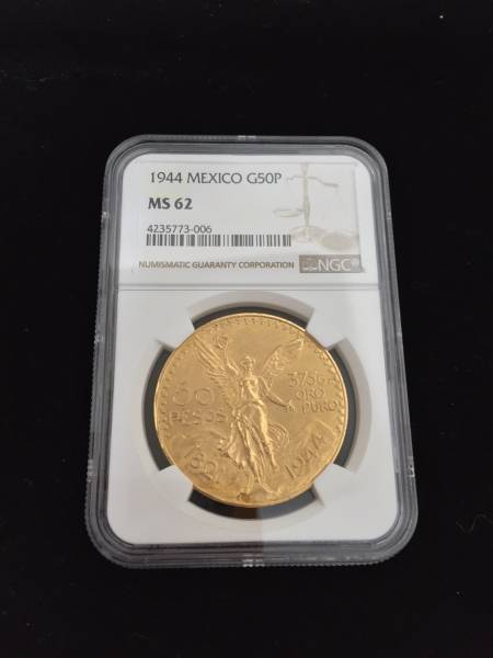 1944　メキシコ50ペソ金貨　独立100周年記念（NGC社鑑定MS62）