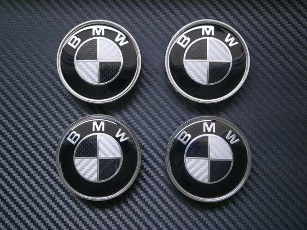 送料込 4枚 BMW ブラック カーボン ホイル センターキャップ 黒