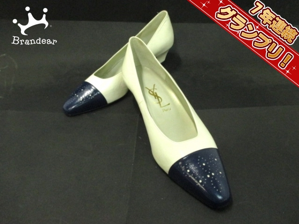 イヴサンローラン パンプス 36 レディース アイボリー×ネイビー