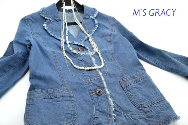 ◆美品◆エムズグレイシー◆フリンジ付きデニムジャケット 40/11