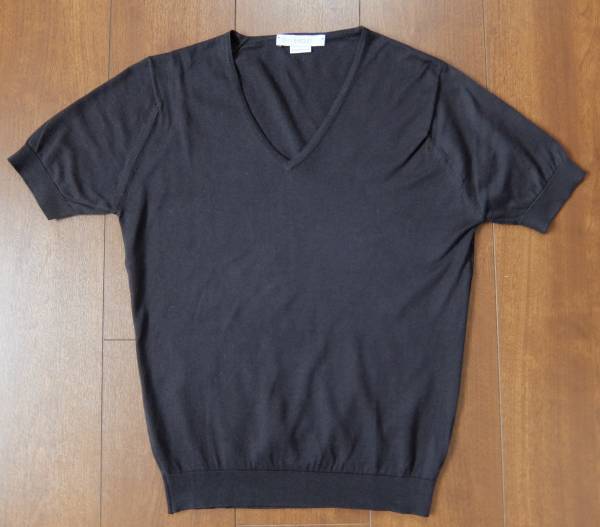 JOHN SMEDLEY ブラック Vネック 半袖ニット 新品 JOHN SMEDLEY ジョンスメドレー 半袖Vネックニット 黒 ジョン