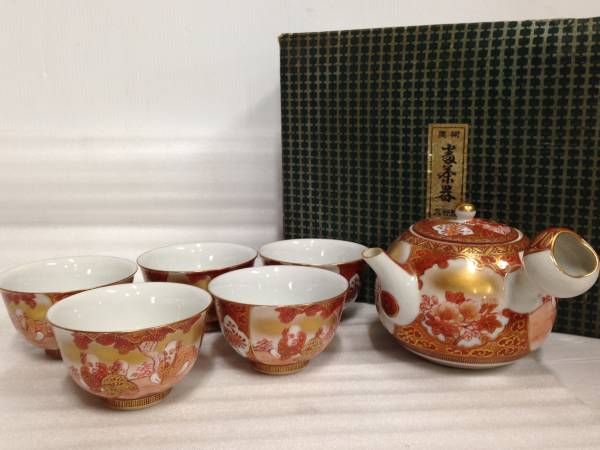 □九谷焼 茶器 煎茶器 急須 湯呑 煎茶道具 美品□モ3 九谷焼 宝瓶