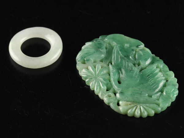 【琴》中国古玩 翡翠飾り二点 初だし品 IAG095