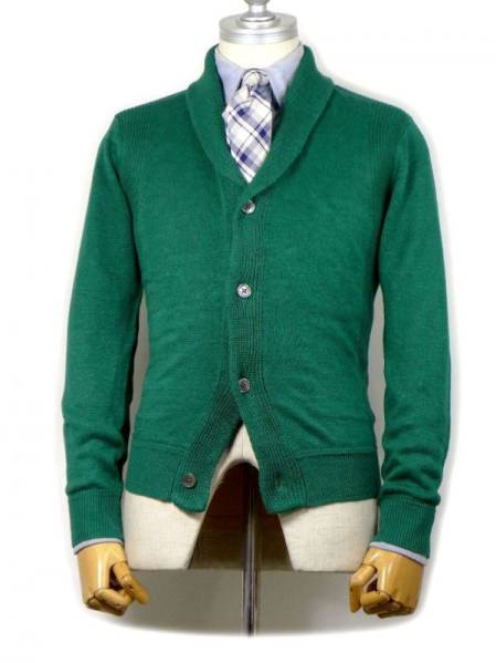 1円～★EDIFICEエディフィス★EG26A09緑リネン ショールカーデ44