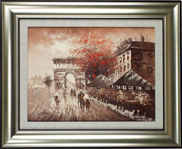 傑作！町風景油絵【肉筆保証】新品額付 12号『パリの凱旋門』