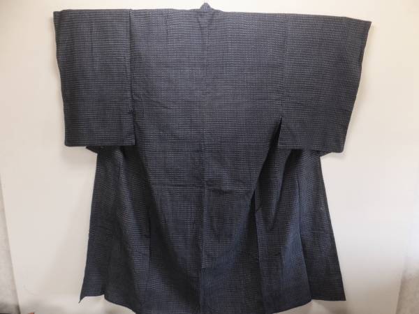 古布５　書生絣の着物　正藍　木綿