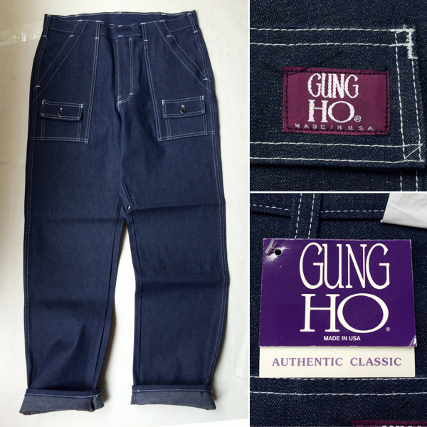 新品 GUNG HO ガンホー デニムワークパンツ 34 USA /ササフラス