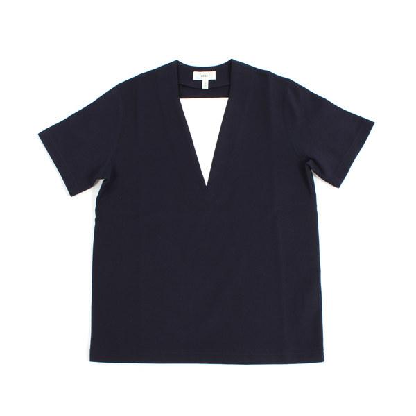 新品　HYKEテンセルVネックハーフスリーブ　ネイビー１
