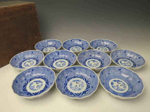 江戸時代後期 古伊万里 染付 たこ唐草 文様 なます皿 膾皿 深