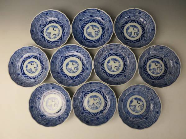 江戸時代後期 古伊万里 染付 たこ唐草 文様 なます皿 膾皿 深