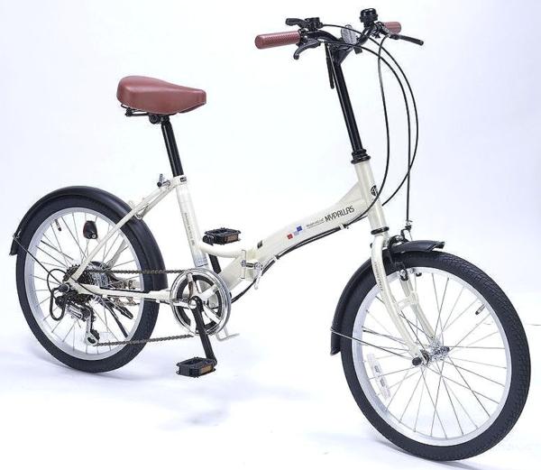 本州送料無料▲20インチ折り畳み自転車★6段ギア★アイボリー