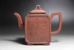 時代◆權寅赦記款◆朱泥四方急須◆漢詩風景図◆中国茶壺◆紫砂壺