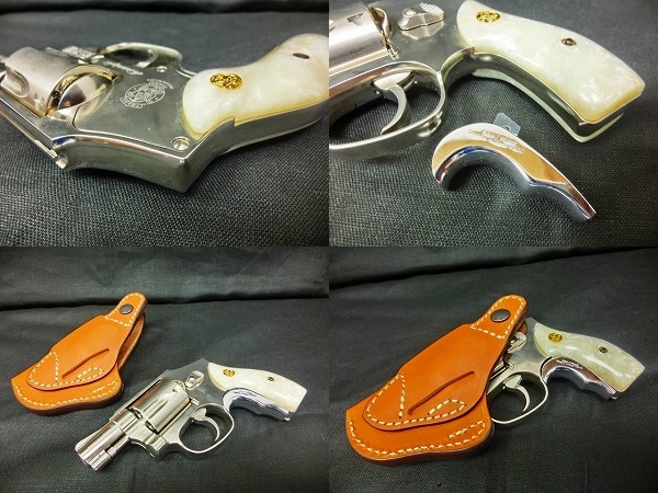 ☆モデルガン☆38 S&W SPL ホルダー付 白×シルバー 革 C☆ □ 【公式