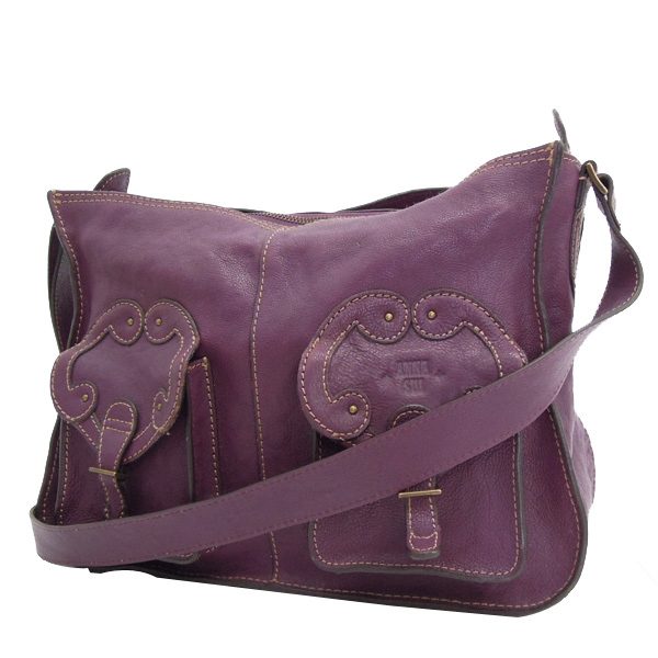 中古】ANNA SUI(アナスイ)レザー ショルダーバッグ パープル 