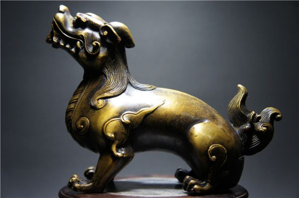 細工唐銅製 貔貅置物高彫 時代美品 開運珍品 890g 17cm 7801 工芸品