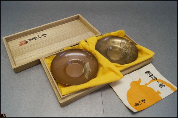 玉》 木越三右衛門 鋳銅 茶托 5客 共箱 銅製/煎茶道具