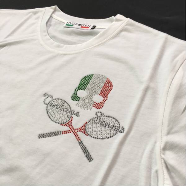 新作 ハイドロゲン スカルイタリーFLAGTシャツ ホワイトXL