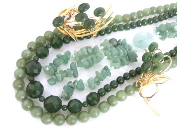 1円～ヒスイ＆アベンチュリン 5点セット ネックレス ブローチ