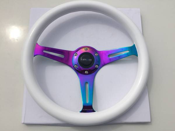 NRG35Φホワイトウッドネオクロ3スポークステアリングUSDM