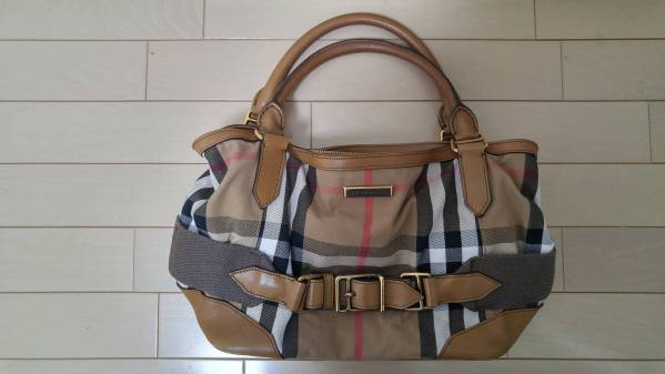 【中古】バーバリーバンドバッグ　ベージュチェック柄（布×皮）