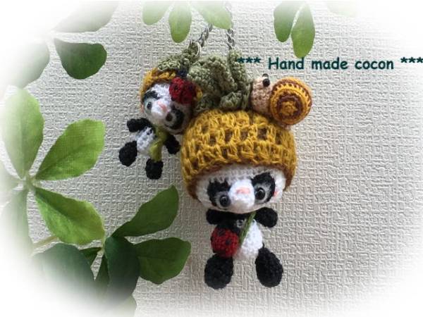 cocon*パイナップルパンダのストラップ♪ハンドメイドあみぐるみ