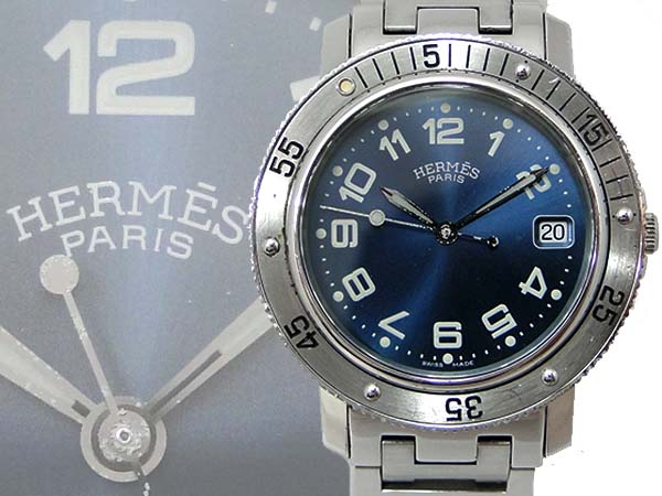 本物エルメスCL7.710クリッパーダイバー200mメンズ時計電池新品 ○最低
