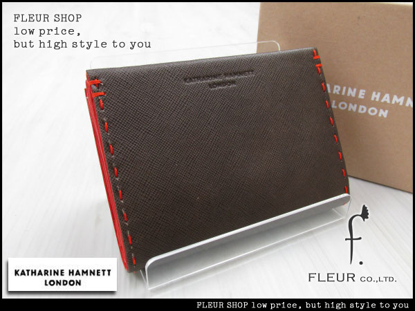 ■M3826■キャサリンハムネット 本革シボ型押しレザー折り財布茶