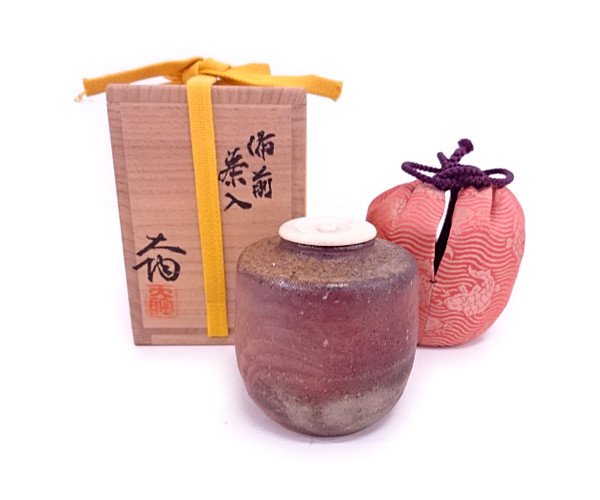 55945# 【1円～】備前焼　大陶造　肩衝茶入