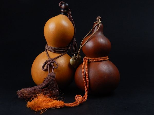 古美術 提げ物 時代瓢箪 二点 寿山石根付 古作 極上品 初だし品 彫刻
