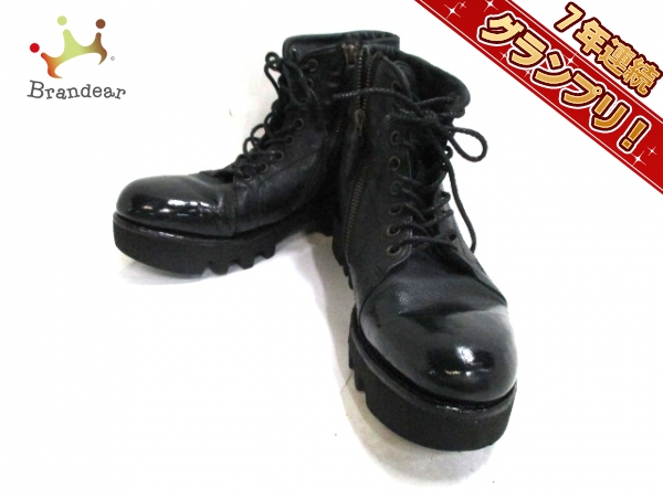 サヤ ショートブーツ 24 レディース 黒 レースアップ レザー