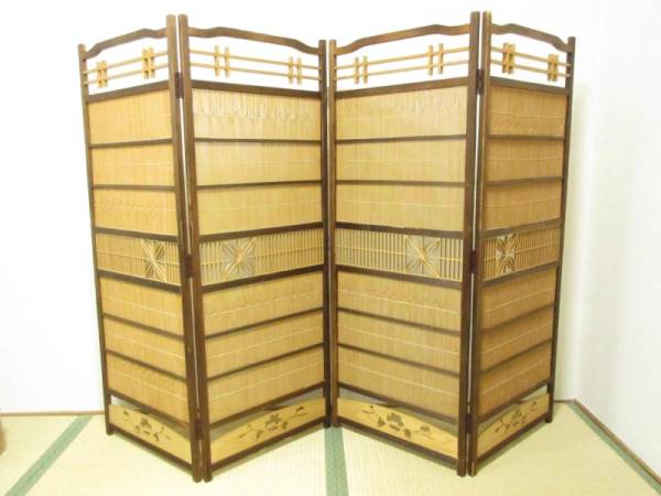 T607334 焼杉 衝立 透かし 間仕切 屏風 茶道具 パーティションⅶ