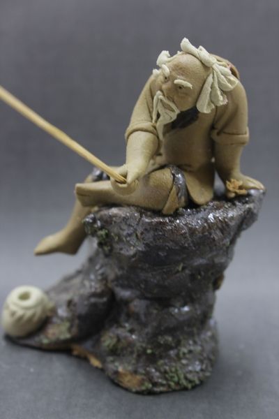 石湾焼き置物 釣り人B-2】陶器 魚と老人 置物 老子 仙人(置物