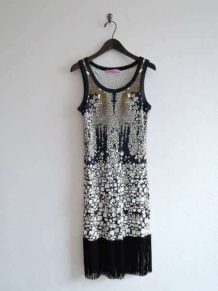 ミリアムオカリス MIRIAM OCARIZ*総柄ワンピース38*フリンジ0716(M  