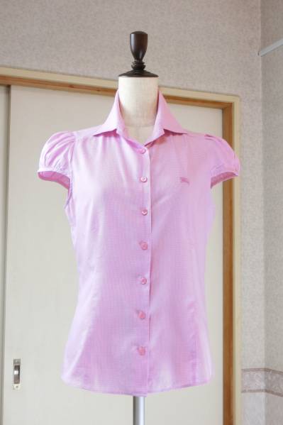 ☆BURBERRY BLUE LABEL 38 白ピンクギンガムチェック半袖シャツ