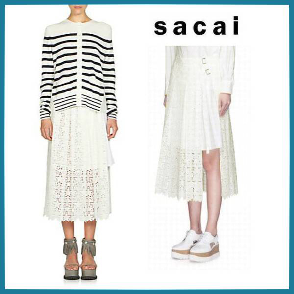 美品サカイ【sacai】スター刺繍レース★プリーツスカート