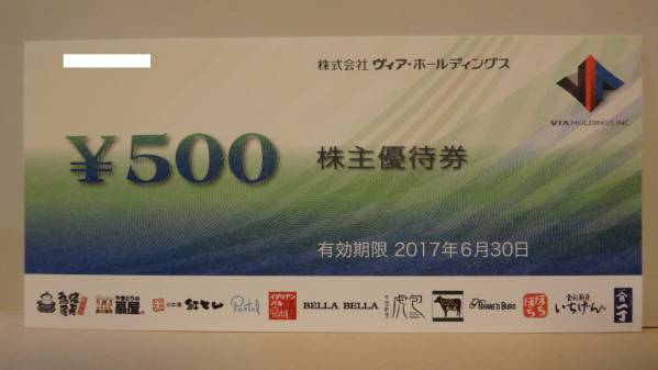 ☆最新☆ヴィア・ホールディングス☆株主優待券☆5，000円分